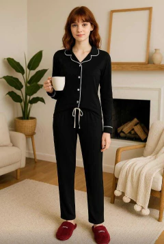 Pijama Americano Longo Black/white - Annafour