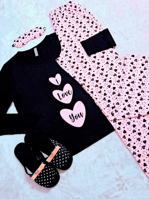 Pijama Feminino Longo estampa I Love You.