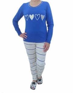 Pijama Feminino Longo Royal Blue Heart. - Annafour