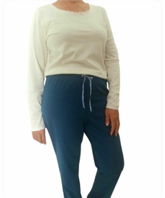 Pijama Feminino Longo Off White Blue. - Annafour
