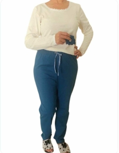 Pijama Feminino Longo Off White Blue. - comprar online