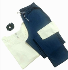Pijama Feminino Longo Off White Blue. - loja online