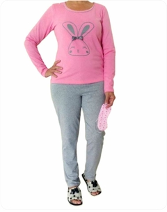 Imagem do Pijama Feminino Longo Coelho Rosa.