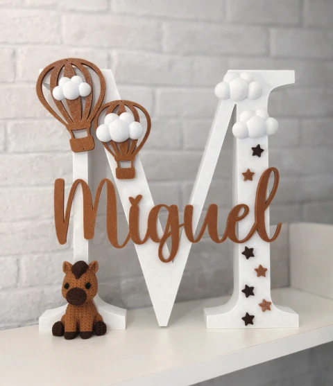 Letra Decorativa com Nome 3D Personalizado – Porta Maternidade e Decoração de Quarto de Bebê - Tema Cavalinho