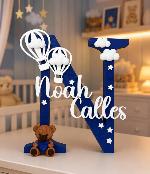 Letra Decorativa com Nome 3D Personalizado – Tema Ursinho