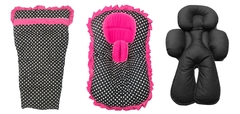 Capa De Carrinho+Capa De Bebê Conforto+Redutor Preto E Rosa