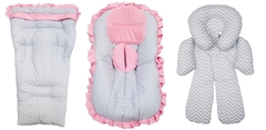 Capa De Carrinho+Capa De Bebê Conforto+Redutor Cinza E Rosa