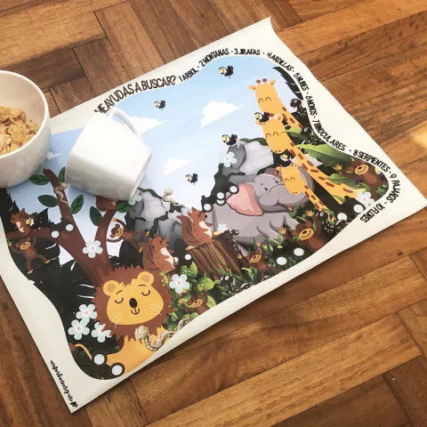 INDIVIDUALES DE LONA DIDÁCTICOS CON JUEGO DE BÚSQUEDA SAFARI