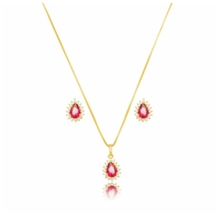 Conjunto Gota com Zirconia Banhada A Ouro 18K - Semijoia - Bergara Boutique