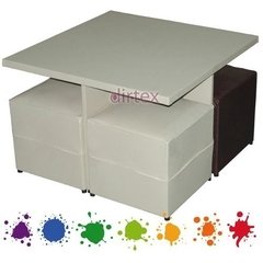 Mesa Ratona Cuadrada + 4 Puff - Mesa Centro Guardapuff( ART 8502)