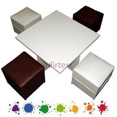 Mesa Ratona Cuadrada + 4 Puff - Mesa Centro Guardapuff( ART 8502) - comprar online
