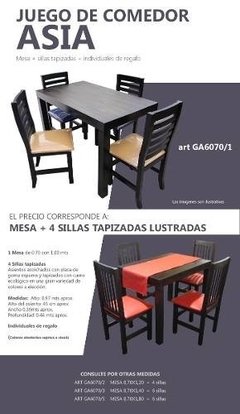 Juego Comedor Asia Lustrado + 4 Sillas Tapizadas(COMBO DE MESA ASIA Nº 1) - tienda online