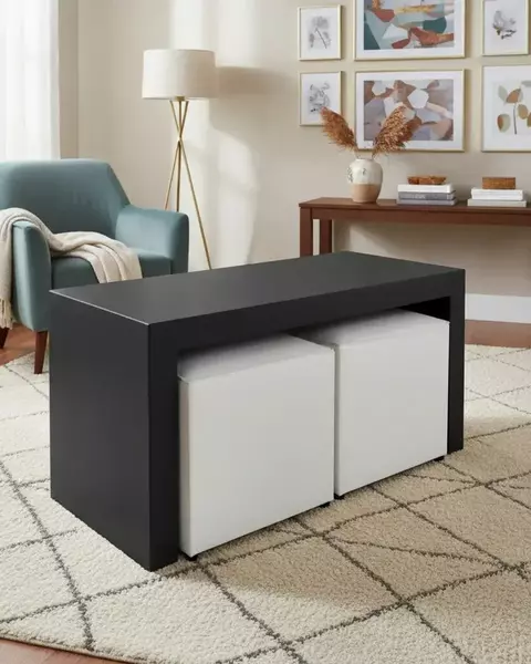 Mesa Puente Ratona + 2 Puff Cuero Ecológico - comprar online