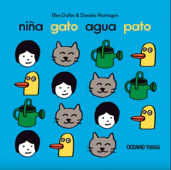 Niña gato agua pato
