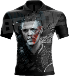 CAMISA VIKINGS - Ivar - Tons de preto e cinza com as costas na cor preta