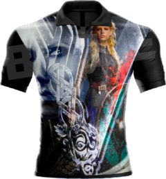 CAMISA VIKINGS - Lagertha - Tons de preto e azul com as costas na cor preta