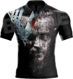 CAMISA VIKINGS - Ragnar - Tons de preto e cinza com as costas na cor preta