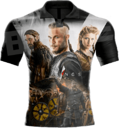 CAMISA VIKINGS - Tons de preto, branco com as costas na cor preta