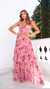 Vestido longo floral babados