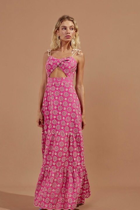 Vestido longo laise flower pink