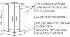 Imagen de Box Ducha Cabina 90x90 Recto Esmerilado 8mm C/ Receptaculo