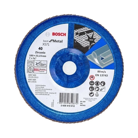 Kit 10 Disco Lixa Flap 180mm 7" Gr40 Bosch para Metal
