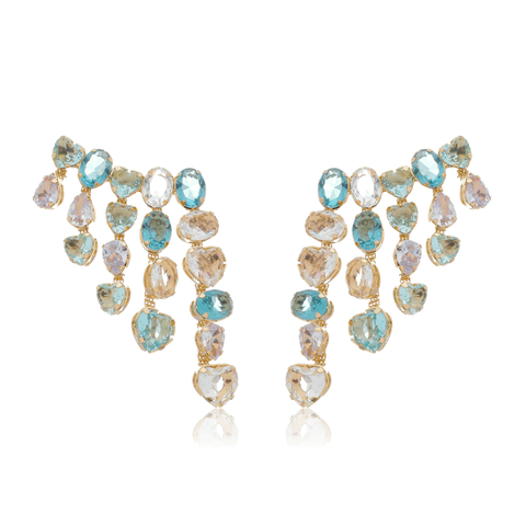 Brinco corações cascata azul