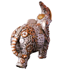 Adquira o Elefante Grande Steampunk, uma peça artesanal única que traz proteção e sorte. Encomende agora e transforme sua decoração com arte brasileira!