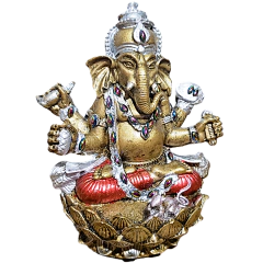 Adquira o Ganesha na Flor de Lótus 15cm, feito em resina. Traga proteção e prosperidade para sua casa. Compre já e transforme seu espaço!