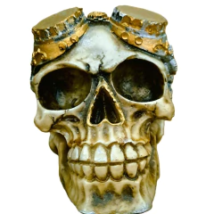 Decore seu espaço com a Caveira Cranio I Steam Punk. Escultura única em resina, perfeita para fãs de estilo alternativo. Adquira agora e transforme seu ambiente!