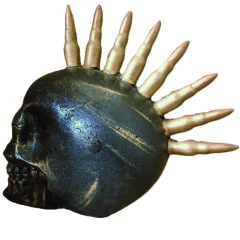 Adicione estilo ao seu ambiente com a escultura Caveira Crânio I bala de fuzil. Feita de resina, é única e perfeita para fãs de decoração alternativa. Adquira já!