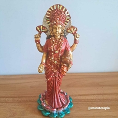 Lakshmi deusa hindu em pé 23cm em resina com adornos / escultura / estatua / imagem