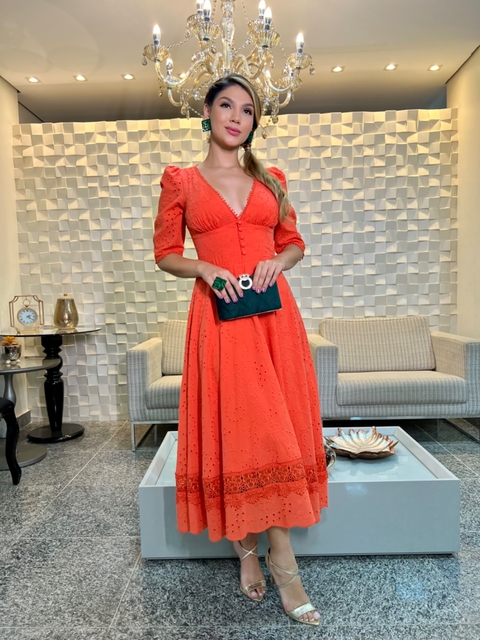 Vestido Midi Laranja Para Aluguel 