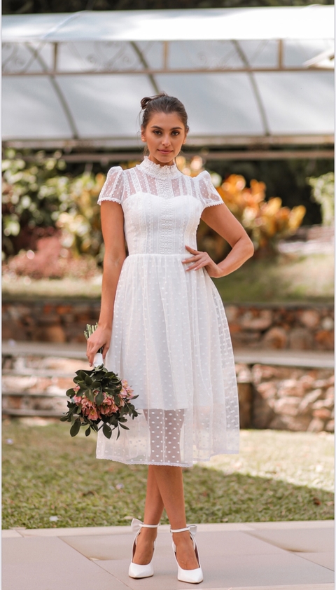 VESTIDO DE NOIVA MIDI DISPONÍVEL PARA LOCAÇÃO (3635)