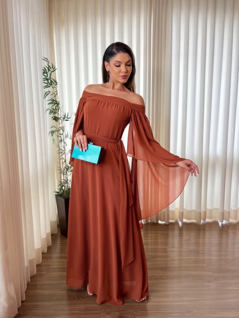 VESTIDO DE FESTA TERRACOTA