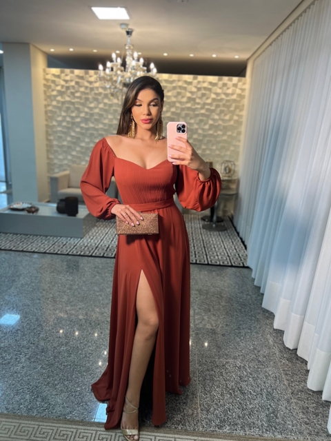 VESTIDO DE FESTA TERRACOTA