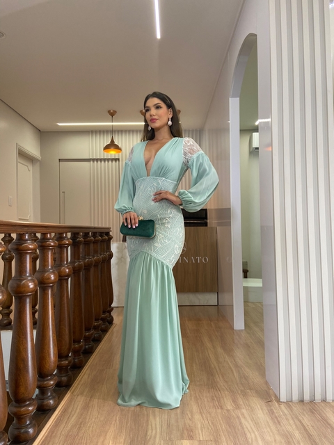 VESTIDO DE FESTA VERDE MENTA