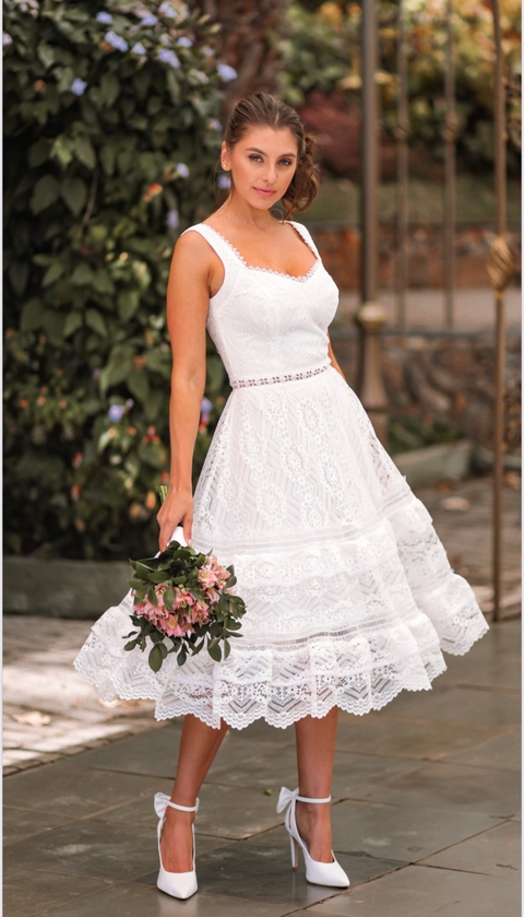 VESTIDO DE NOIVA MIDI DISPONÍVEL PARA LOCAÇÃO (3605)
