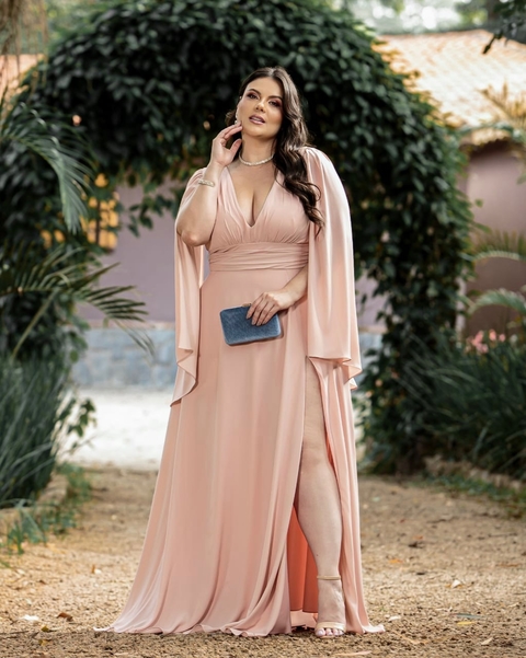 VESTIDO DE FESTA PLUS SIZE ROSA