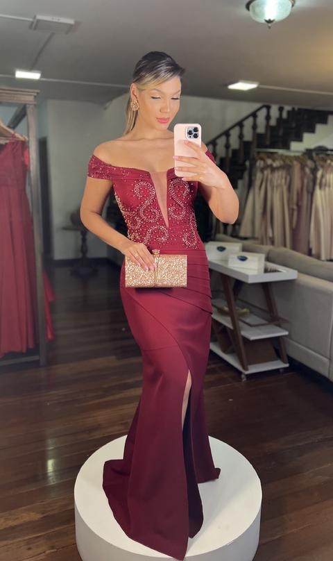VESTIDO DE FESTA MARSALA DISPONÍVEL PARA LOCAÇÃO (5937)