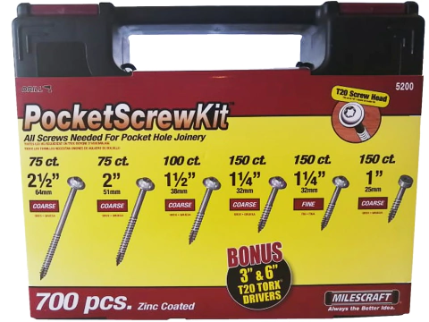 Milescraft Kit Tornillos Torx 700 Unidades 6 Medidas + 2 Puntas Torx