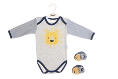 Conjunto Menino Body Transp M. Longa com Calça e Sapatinho Leão - zero1kids