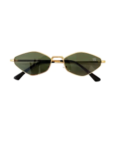 Óculos de sol feminino Kami vintage hexagonal dourado lentes verde