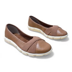 Sapatilha de Couro Caramelo Elástico - 13966 - West Shoes