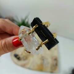 Bracelete 2 Pedras Turmalina Preta e Cristal Natural Reguláve na internet
