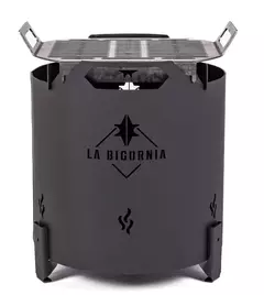 Fogonero Leñero Cilindrico Con Parrilla y Apoya DIsco