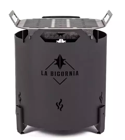Fogonero Leñero Cilindrico Con Parrilla y Apoya DIsco