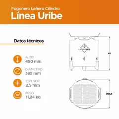Fogonero Leñero Cilindrico Con Parrilla y Apoya DIsco en internet