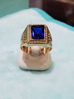 Anillo de caballero de oro 18K con piedra azul con corona - tienda online