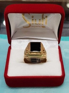 Anillo de caballero 18K con piedra onix y corona en internet